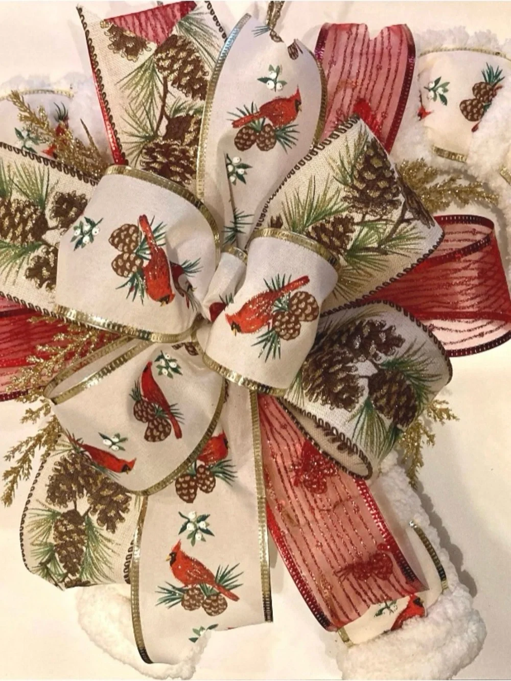 Handmade Winter Cardinal Christmas Door Hanger Double Candy Cane Holiday Decor